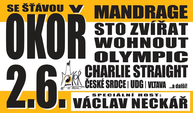 Okoř se šťávou 2012: Mandrage, UDG, Charlie Straight, ale i Václav Neckář nebo Olympic